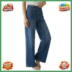 Womens Lyocell Cotton Wide Leg Jeans Adjustable Waist Stretchy Comfort